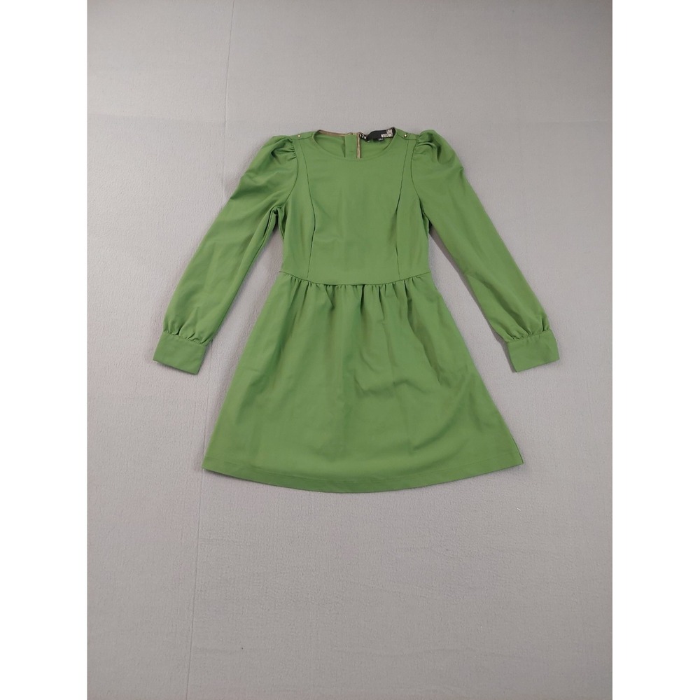 Love Moschino Women Mini‎ Dresses 2 Green Crew Neck Back Zip Long Sleeve Outdoor